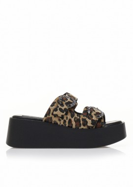 Flatforms μπεζ με καφέ σχέδια και στρας ΛΕΟΠΑΡ