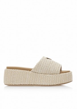 Flatforms μπεζ ψάθινα με αγκράφα ΜΠΕΖ