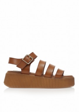 Flatforms κάμελ δερματίνη με πολλαπλά λουράκια ΚΑΜΕΛ