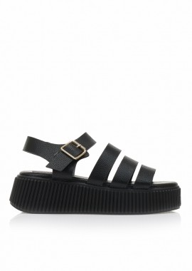 Flatforms μαύρα δερματίνη με πολλαπλά λουράκια ΜΑΥΡΟ