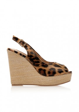 Tsoukalas - Εσπαντρίγιες πλατφόρμες TSOUKALAS animal print δερματίνη peep toe ΛΕΟΠΑΡ