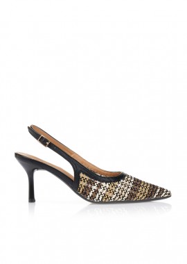 Γόβες ψάθινες μυτερές slingback ΜΑΥΡΟ