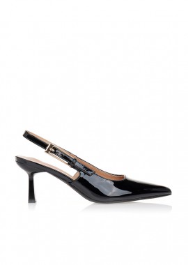Γόβες slingback λουστρίνι σε μαύρο χρώμα ΜΑΥΡΟ