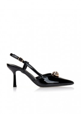 Γόβες μαύρες slingback με χρυσό στοιχείο ΜΑΥΡΟ