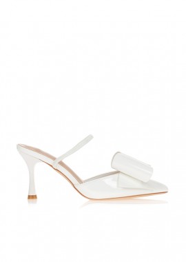 Γόβες λευκές λουστρίνι slingback με φιόγκο ΛΕΥΚΟ