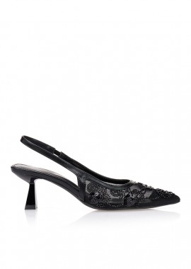 Γόβες slingback με σχέδιο λουλουδιών ΜΑΥΡΟ