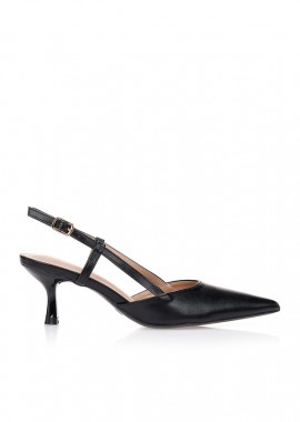 Γόβες μαύρες slingback με χαμηλό τακούνι ΜΑΥΡΟ