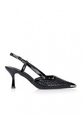 Tsoukalas - Γόβες μαύρες slingback με μεταλλική μύτη ΜΑΥΡΟ