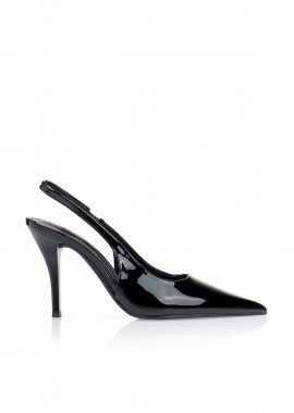 Γόβες slingback λουστρίνι μυτερές ΜΑΥΡΟ
