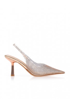 Γόβες slingback με διαφάνεια και στρασάκια ΜΠΡΟΝΖΕ