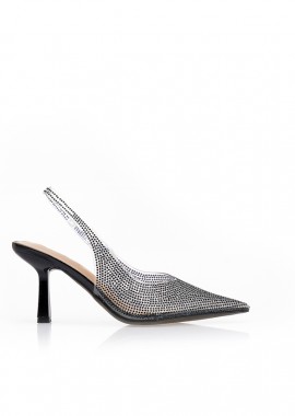 Tsoukalas - Γόβες slingback με διαφάνεια και στρασάκια ΜΑΥΡΟ