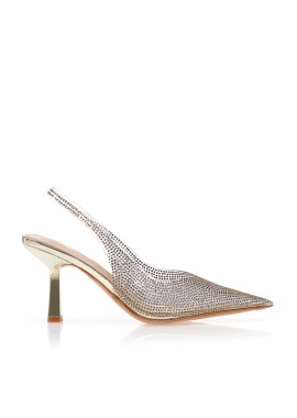 Tsoukalas - Γόβες slingback με διαφάνεια και στρασάκια ΧΡΥΣΟ