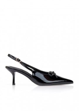 Tsoukalas - Γόβες λουστρίνι slingback μυτερές ΜΑΥΡΟ