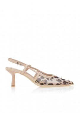 Tsoukalas - Γόβες slingback με animal print διαφάνεια ΛΕΟΠΑΡ