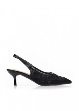 Γόβες μαύρες slingback με κεντητό σχέδιο ΜΑΥΡΟ