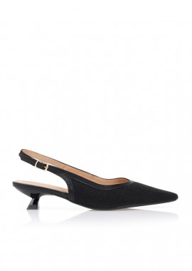 Tsoukalas - Γόβες slingback ψάθινες με χαμηλό τακούνι ΜΑΥΡΟ