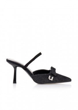 Πέδιλα slingback jean με φιόγκο και αγράφα ΜΑΥΡΟ