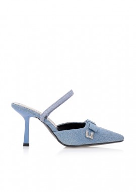 Πέδιλα slingback jean με φιόγκο και αγράφα ΓΑΛΑΖΙΟ