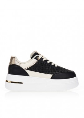 Sneakers με συνδυασμό υλικών και μαύρη πλέξη ΜΑΥΡΟ