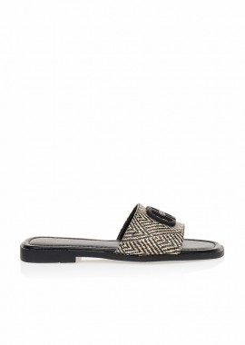Σανδάλια TSOUKALAS μαύρα με αγκράφα και στρας ΜΑΥΡΟ