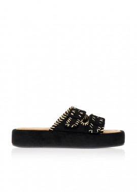 Flatforms μαύρα με κίτρινες ραφές ΜΑΥΡΟ