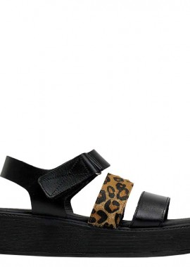 Γυναικεία Ανατομικά Δερμάτινα Flatforms Ragazza 01227 Μαύρο/Λεοπάρ