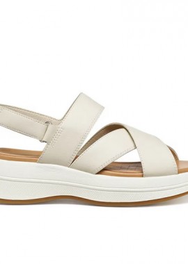 Geox - Γυναικεία Δερμάτινα Σανδάλια Flatforms Geox Spherica D650VC 0009B C1122 Μπεζ