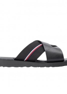 Tommy Hilfiger - Ανδρικές Δερμάτινες Παντόφλες Tommy Hilfiger FM0FM05783-BDS Μαύρες