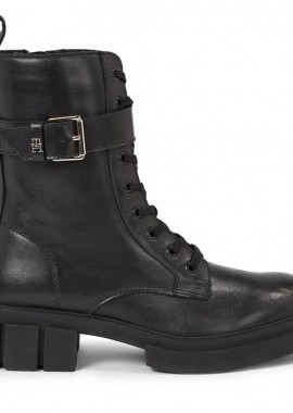 Tommy Hilfiger - Γυναικεία Δερμάτινα Αρβυλάκια Tommy Hilfiger Bikerboot FW0FW07322 BDS Μαύρα