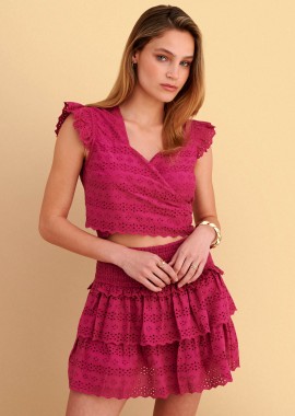 - Φούστα μίνι broderie με βολάν - 5206179117791