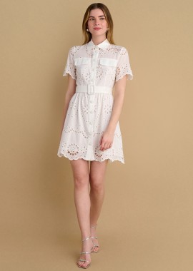 - Φόρεμα κοντό broderie με ζώνη - 5206634915443