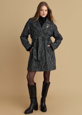 - Ημίπαλτο tweed με ζώνη και καρφίτσα - 5206634997821
