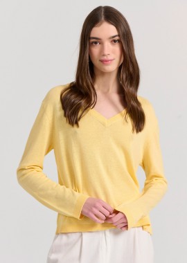 FUNKY BUDDHA - Γυναικεία linen blend lightweight πλεκτή μπλούζα