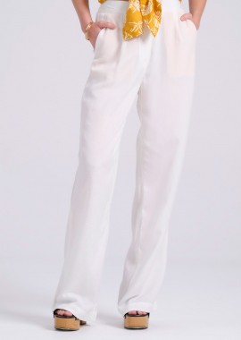FUNKY BUDDHA - Wide leg linen blend παντελόνα με μονή πιέτα