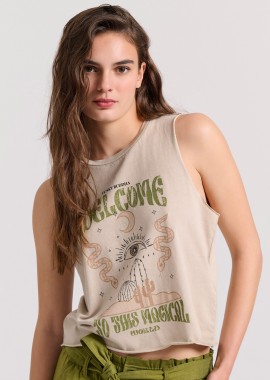FUNKY BUDDHA - Αμάνικο t-shirt με τύπωμα σε boho look