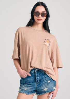 FUNKY BUDDHA - Oversized garment dyed t-shirt με τύπωμα στην πλάτη