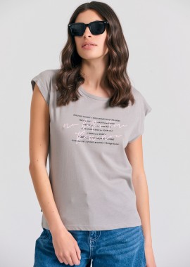 FUNKY BUDDHA - Γυναικείο t-shirt με τύπωμα text artwork και ανοιχτή πλάτη