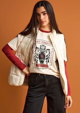 FUNKY BUDDHA - Γυναικείο βαμβακερό loose t-shirt με τύπωμα