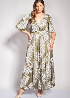 - Μάξι κρουαζέ φόρεμα με botanical print και αέρινα μανίκια