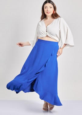 - Μάξι κρουαζέ φούστα με βολάν washed ανάγλυφο