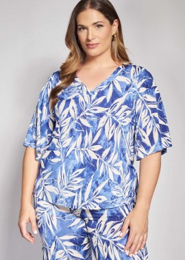 - Μπλούζα με botanical print και λαιμόκοψη V