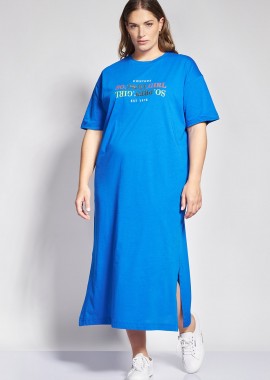 - PRBT Μάξι Βαμβακερό Φόρεμα T-Shirt με Στάμπα
