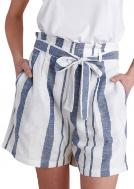Attrattivo - Σορτς Attrattivo Ριγέ Με Ζώνη 9921148-WHITE Γυναικείο