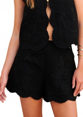 Attrattivo - Σορτς Attrattivo Με Διάτρητη Δαντέλα 9923259-BLACK Γυναικείο
