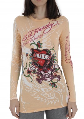 Ed Hardy - Μπλούζα Μακρυμάνικη Ed Hardy Multi Platinum A9WCFSBP-PEACH-Peach Γυναικείο