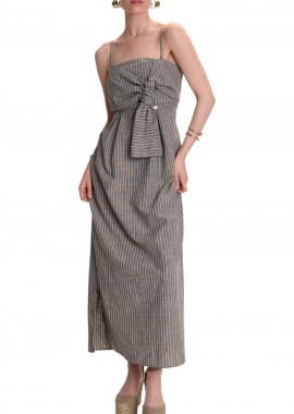 Ale - Φόρεμα Ale Ριγέ Με Δέσιμο Στο Λαιμό 8921028-GREY Γυναικείο