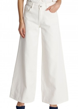 Ale - Παντελόνι Jean Ale Wide Leg Με Πλεξούδα 8922975-WHITE Γυναικείο