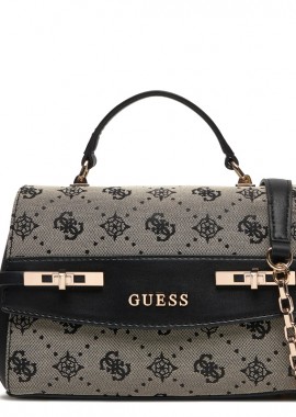 GUESS - GUESS MELINDA LOGO TOP HANDLE FLAP ΤΣΑΝΤΑ ΓΥΝΑΙΚΕΙΟ HWJP9902200 BLACK LOGO