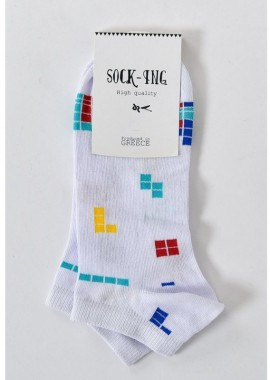 Sock-Ing - Τερλίκι κάλτσα Γυναικεία με σχέδιο Tetris | 1121 ΛΕΥΚΟ