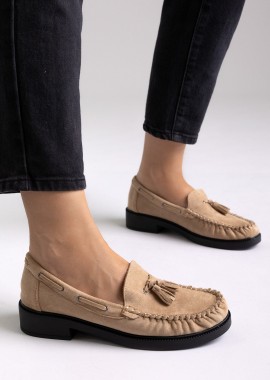 Stephan - Stephan Suede Loafers with Fringes - 22-370 - Taupe Suede